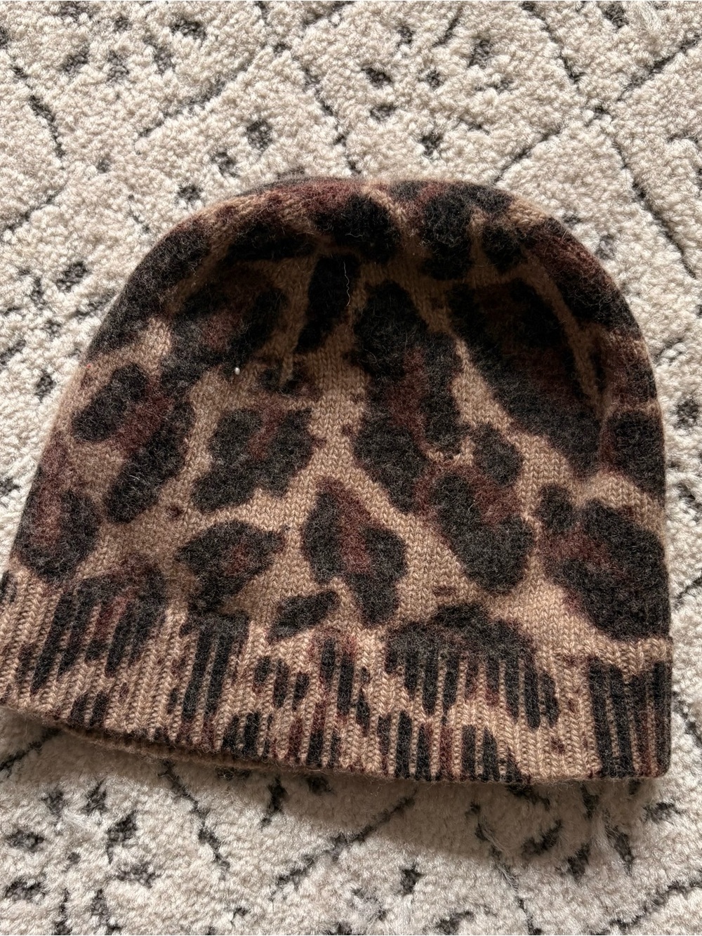 J. Crew Leopard-Print Knit Beanie in Brown and Black